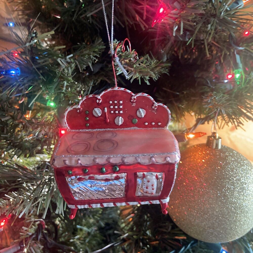 Mrs Claus Red Candy Cane Kitchen Stove Christmas Ornament